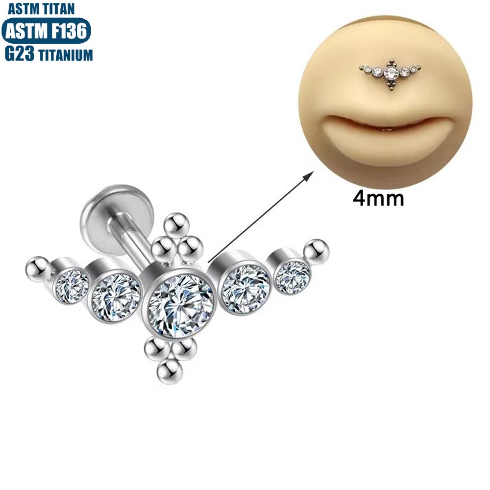 G23 Titanium Alloy CZ Cluster Lip Stud Piercing Earring Small Hoop Lip Ring for Women Men - Image 3