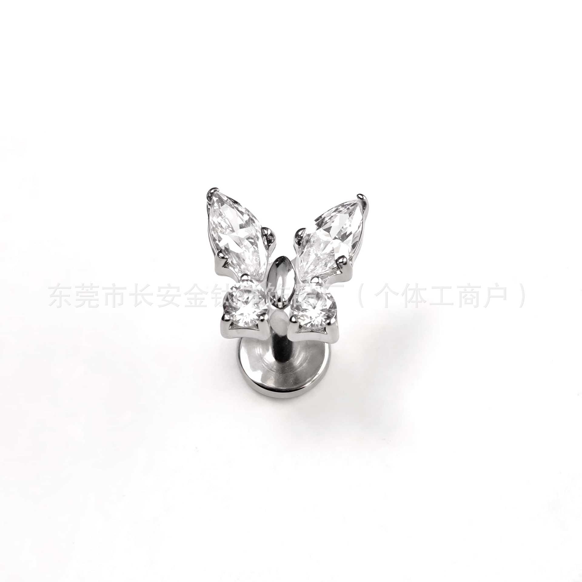 Titanium Internal Thread Butterfly Zircon Lip Nail Earrings - 1.2x12mm G23 Alloy Piercing Jewelry - Image 4