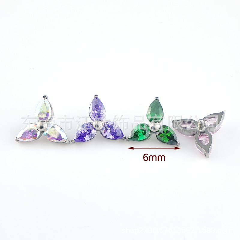 G23 Titanium Ear Nail Water Drop Clover Diamond Cartilage Stud Earring - Image 3