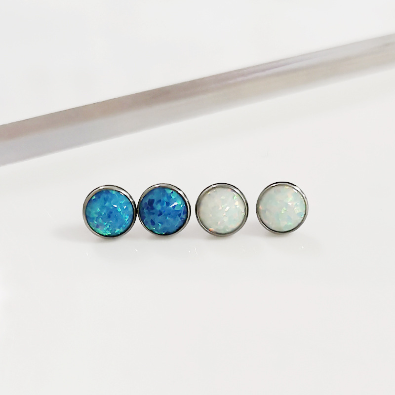 F136 Titanium Opal Lip Labret Stud Flat Opal Pin Inlay Disc G23 Titanium Alloy Body Piercing - Image 2