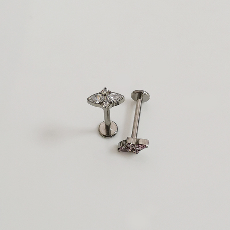 G23 Titanium Alloy Lip Stud Inlaid with Diamond Earrings Piercing Jewelry - Image 2