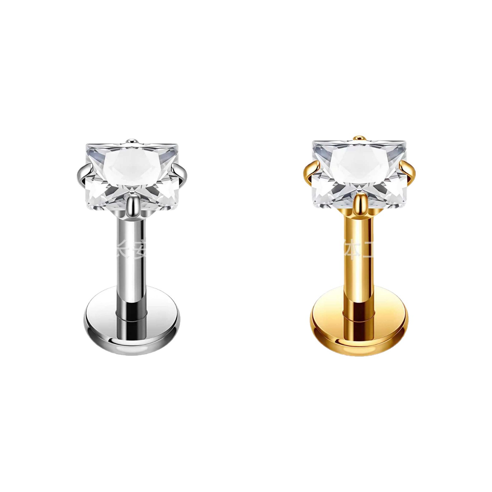 F136 Titanium Four-Claw Inlaid 5A Square Zircon Nose Nail Earrings Ear Bone Nail G23 Titanium Alloy Body Piercing Jewelry - Image 5