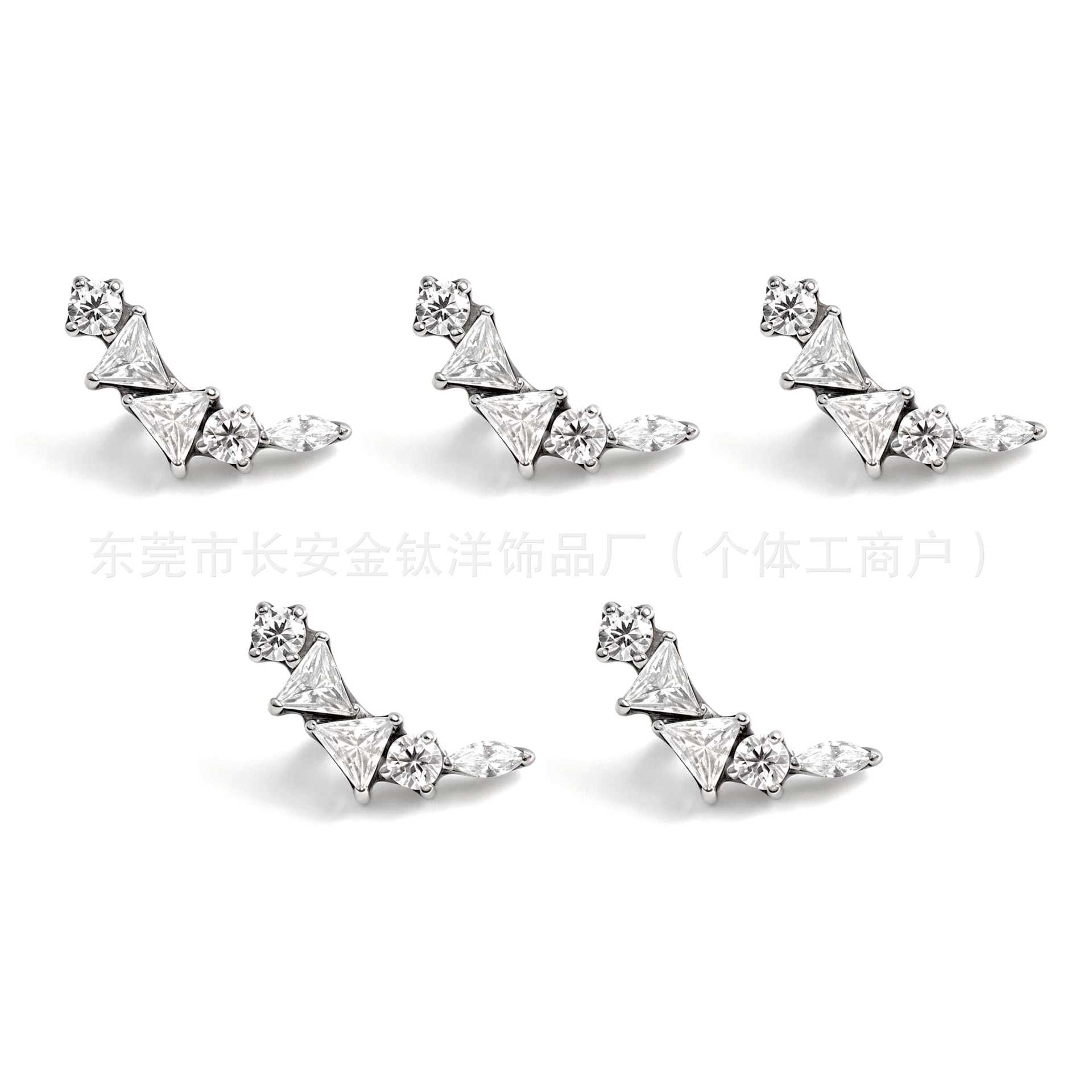 F136 Titanium Triangle Leaf Earrings with Geometric 5A Zircon, Ear Bone Nails Cochlear Nails, G23 Titanium Alloy Piercing Jewelry - Image 5