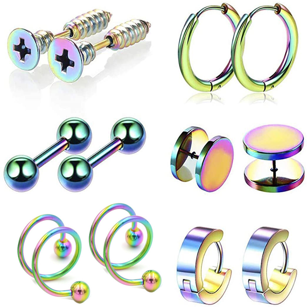 Amazon Stainless Steel Stud Earrings Set 12 European American Hip Hop Jewelry Barbell Zircon Ear Clip - Image 4
