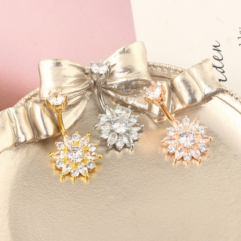 Double-Headed Round CZ Navel Ring Stainless Steel Belly Button Rings Piercing Jewelry - Image 3