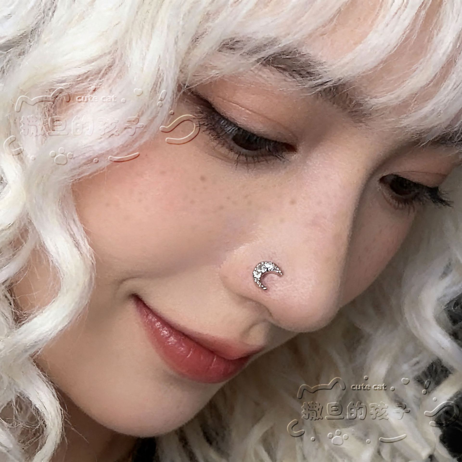 Satan's Child Quiet Luxury Aesthetics Nose Piercing Sparkling Diamond Nose Ring 316L Surgical Steel - Image 2