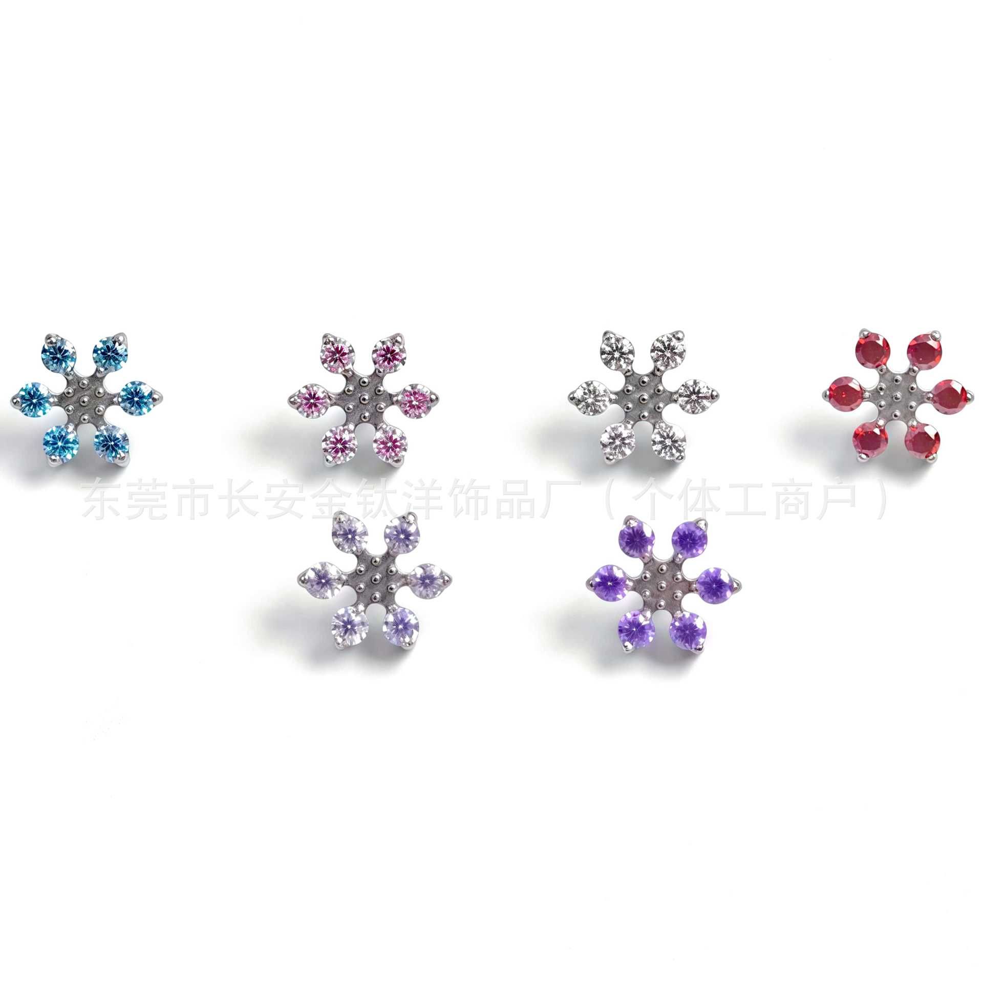 F136 Titanium Six-Petal Flower Zirconia Stud Earrings - Nose Studs, Earlobe Studs, G23 Titanium Alloy Body Piercing Jewelry, Ear Cartilage Studs - Image 5