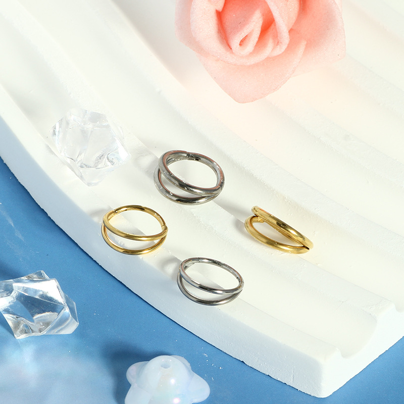 G23 Titanium Double-Layer Diamond Nose Ring Simple Open Nose Stud Piercing Jewelry - Image 3