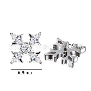 G23 Titanium Alloy Cross Zircon Body Piercing Ear Studs - Gold with White CZ