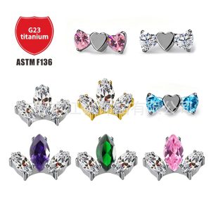 G23 Titanium Alloy Heart Clover Conjoined Earring - ASTM F136 Body Piercing Jewelry for Cartilage Helix Tragus