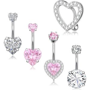 New Heart-Shaped Double Zircon Stainless Steel Navel Ring with Full Diamond Heart Navel Buckle Piercing Accessory