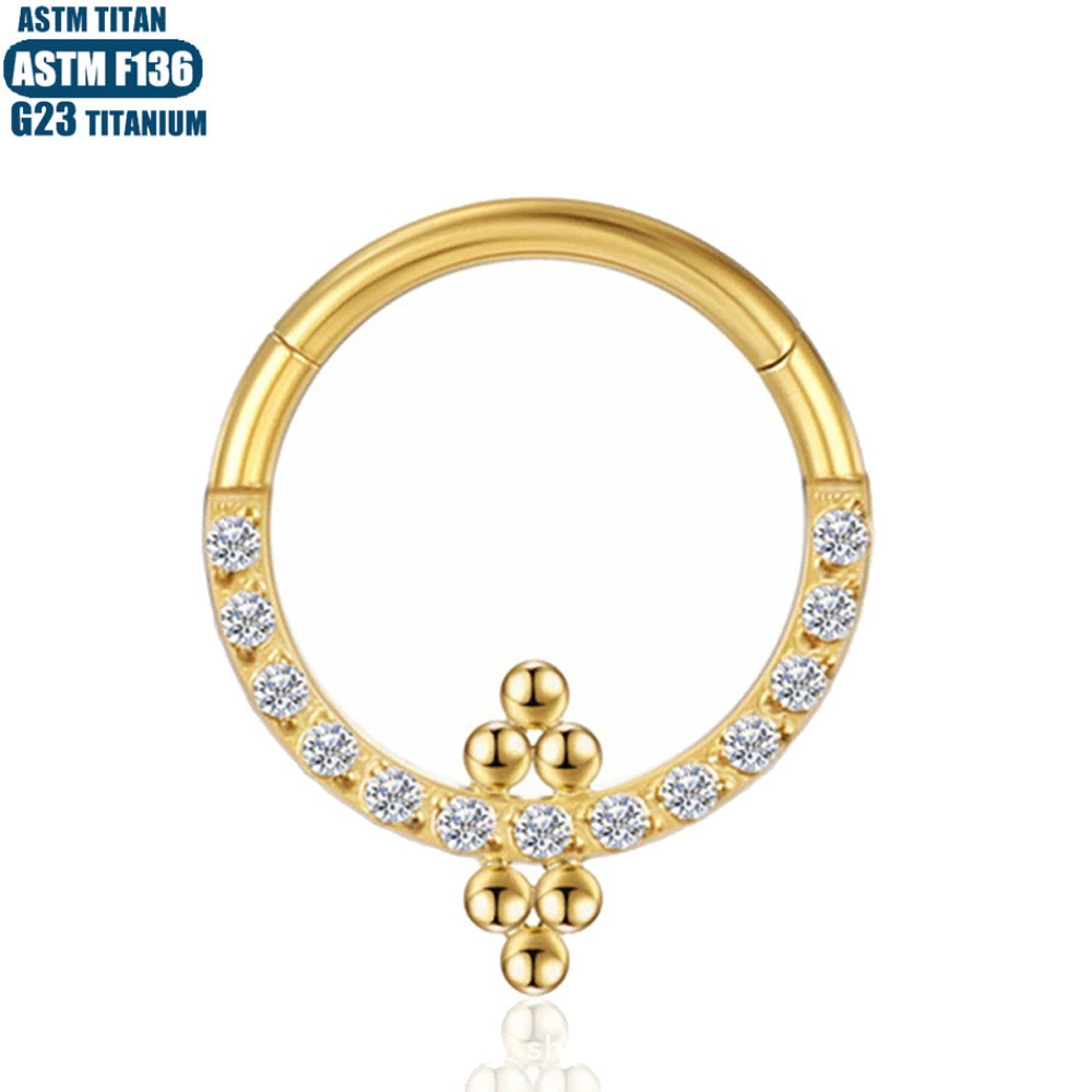 G23 Titanium Welded Bead Nose Ring Hoop - Black CZ Conch Septum Earring for Women Men - Image 4