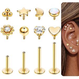 6-12mm Stainless Steel Internally Threaded Lip Studs and Ear Bone Studs with Multiple Replacement Heads - Piercing Jewelry