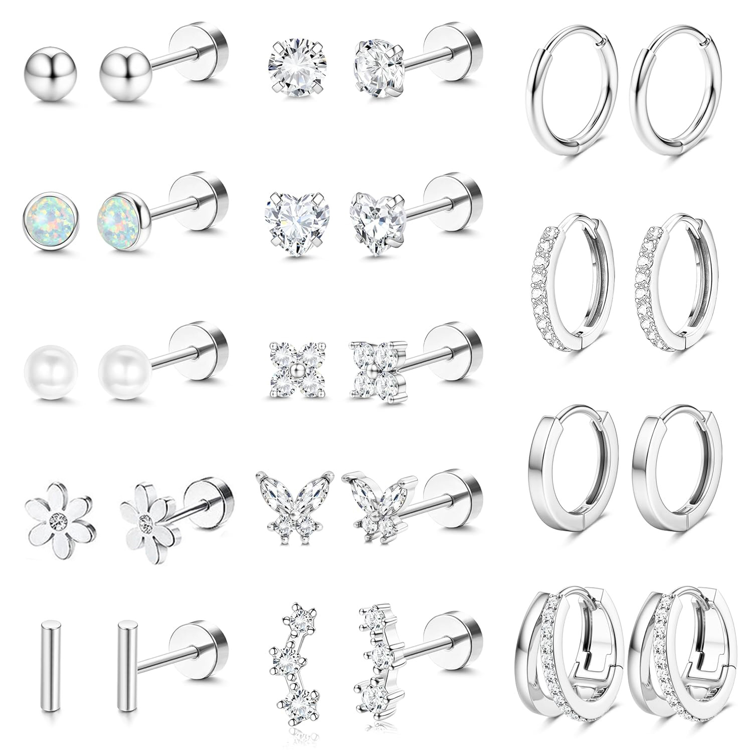 Amazon Hot 14-Pair Combination Stainless Steel Earrings Set Butterfly Ear Bone Nails Fashion Jewelry - Image 5