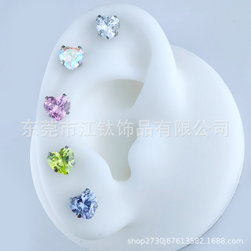 Titanium Ear Cartilage Stud Heart Love Bowl Bottom CZ Zircon Piercing Jewelry - Image 4