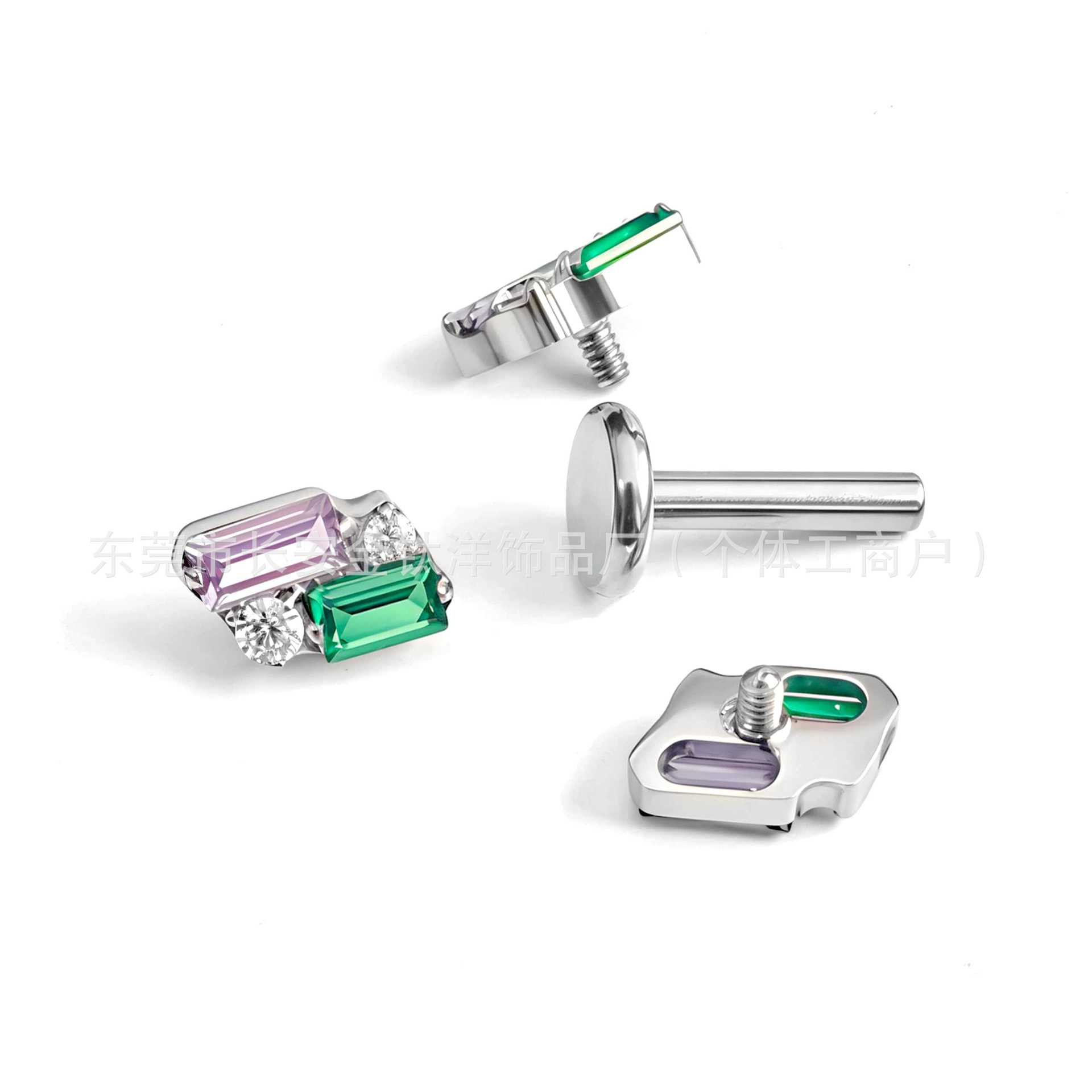 F136 Titanium Rectangular Zircon Lip Piercing Nose Stud Ear Bone Stud G23 Titanium Alloy Body Piercing Jewelry - Image 2