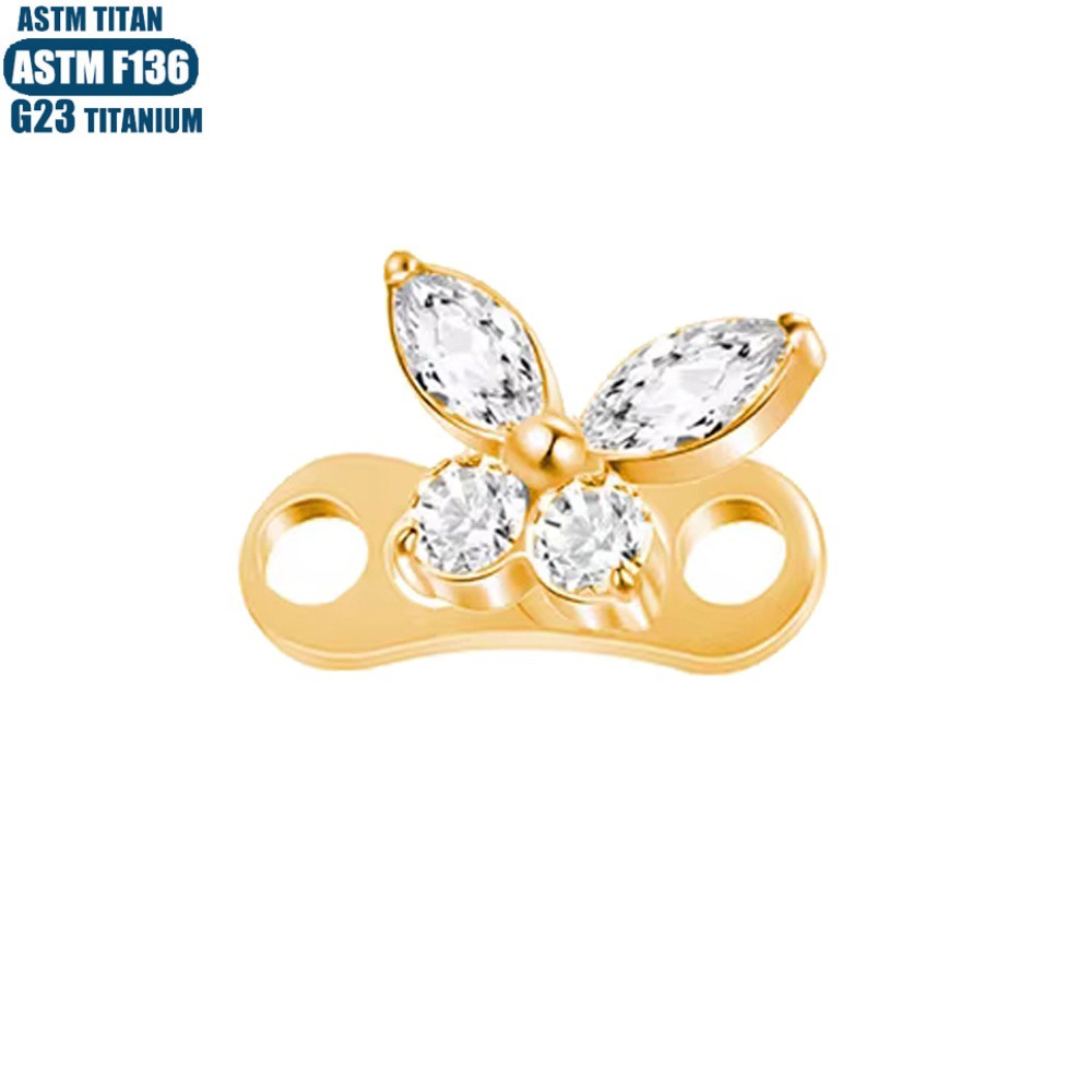G23 Titanium Butterfly Zircon Nail Internal Thread Implant Piercing Bone Nail with Base Clasp - Image 2