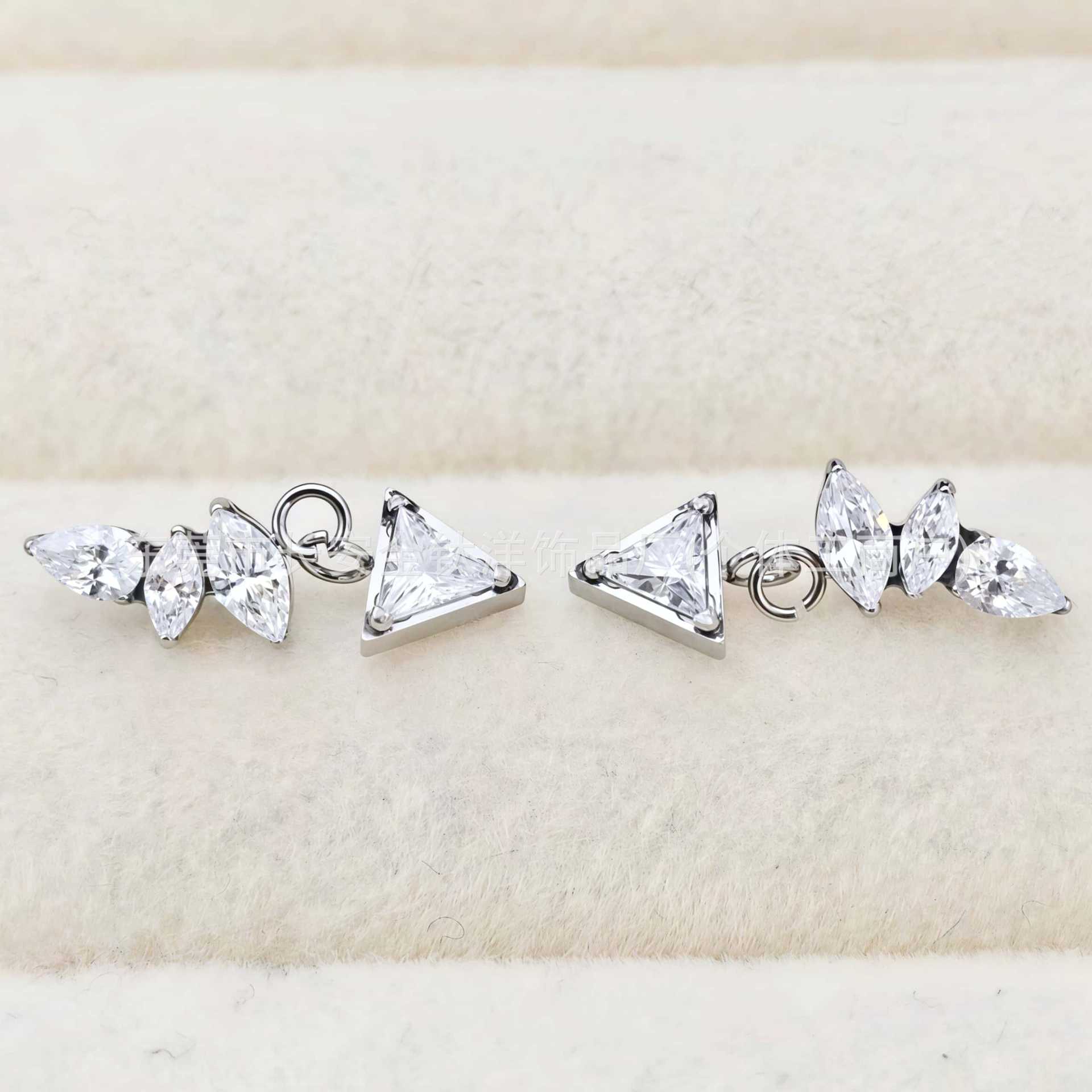 F136 Titanium Marquise Triangle Stone Pendant Zircon Lip Stud Ear Bone Stud Ear Stud G23 Titanium Alloy Body Piercing Jewelry - Image 4