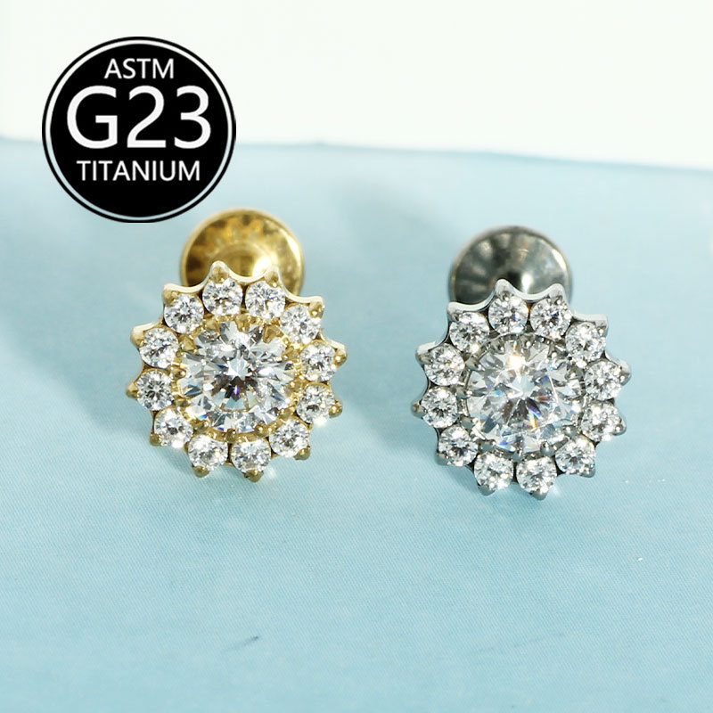 G23 Titanium F136 Zircon Flower Earrings Lip Nails Ear Bone Nails Body Piercing Jewelry - Image 4