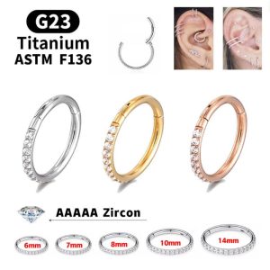 G23 Titanium Alloy Side Zircon Nose Ring Jewelry Stylish Fashion Geometric Trendy Piercing Ear Ring Earrings Cartilage Ring