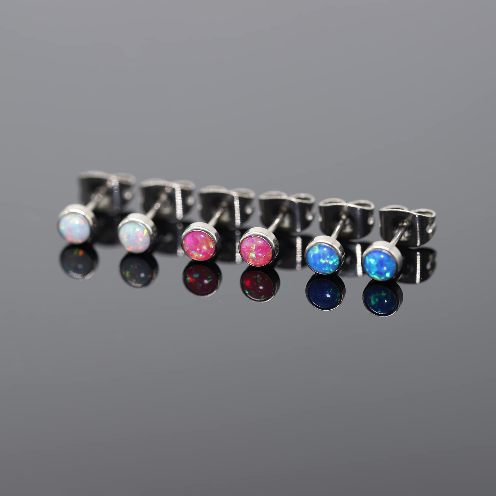 G23 Titanium Earrings Inlaid with Opal Butterfly Buckle Simple Titanium Alloy Body Piercing Earrings for Cartilage - Image 3