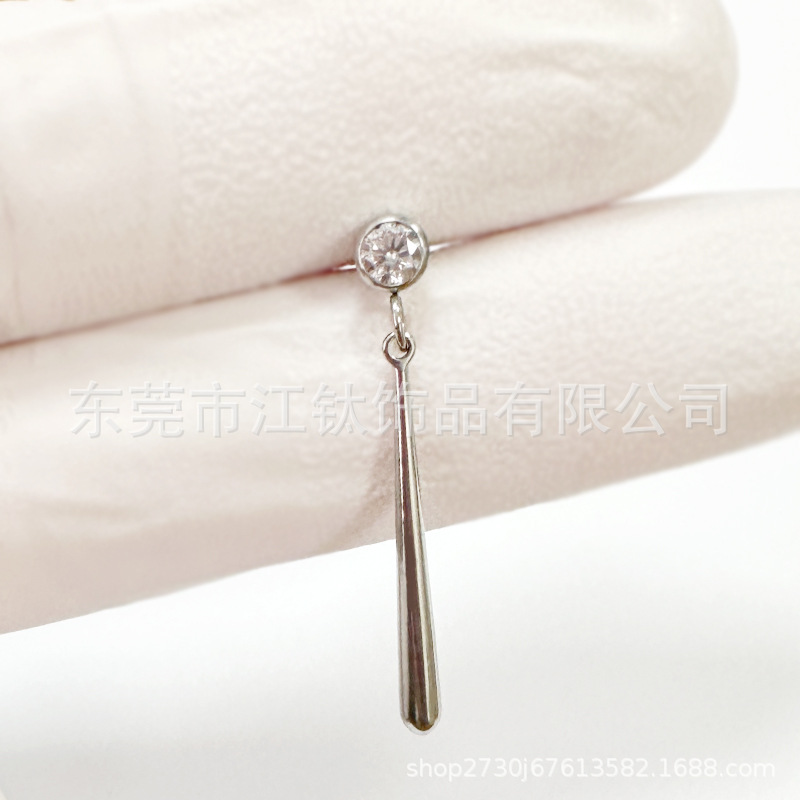 F136 Titanium Ear Stud Solon Water Drop Pendant Cylindrical Zircon G23 Titanium Alloy Body Piercing Jewelry Ear Bone Nail - Image 4