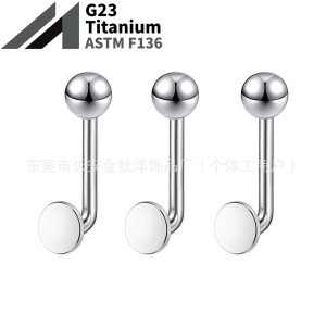 F136 Titanium Alloy 14G Round Disc Genital L-Shaped Navel Ring Titanium Body Piercing Jewelry