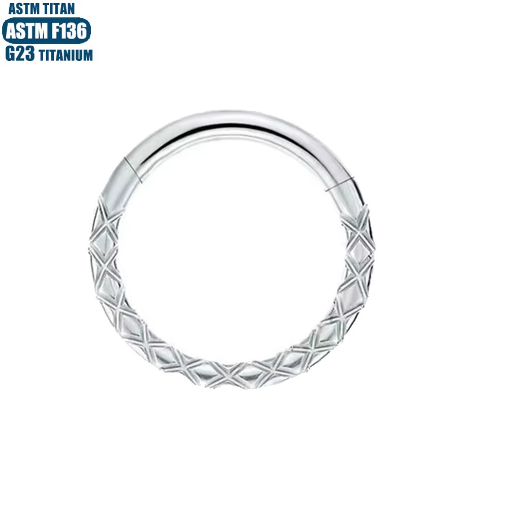 F136 Titanium Black CNC Engraved Seamless Nose Ring Septum Clicker Earring Conch Hoop - Image 3