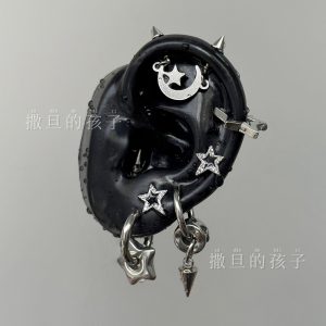 Star Cluster Under the Moon Titanium Steel Star Earring, Niche Punk Design, Ear Bone Stud, Double Ear Piercing Jewelry