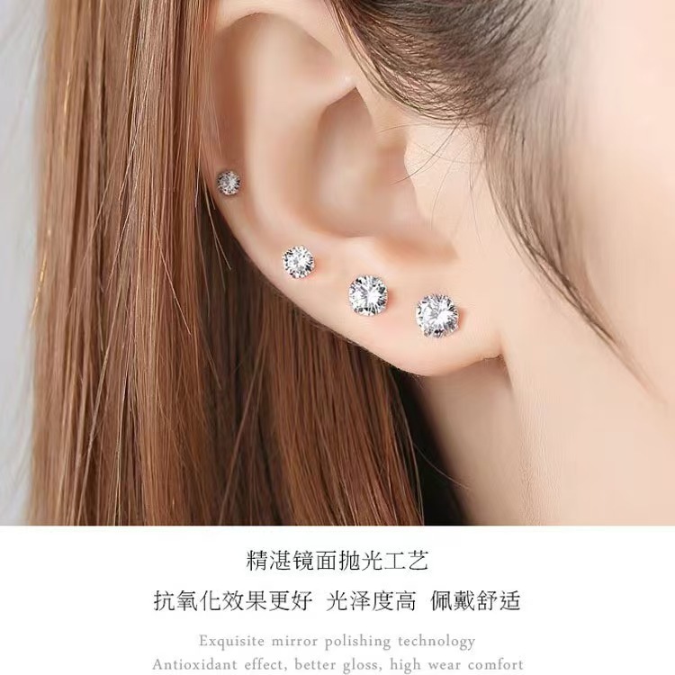 Stainless Steel Zircon Huazi Earrings Simple Fashionable Small Earrings Korean Unisex Ear Pin - Image 2