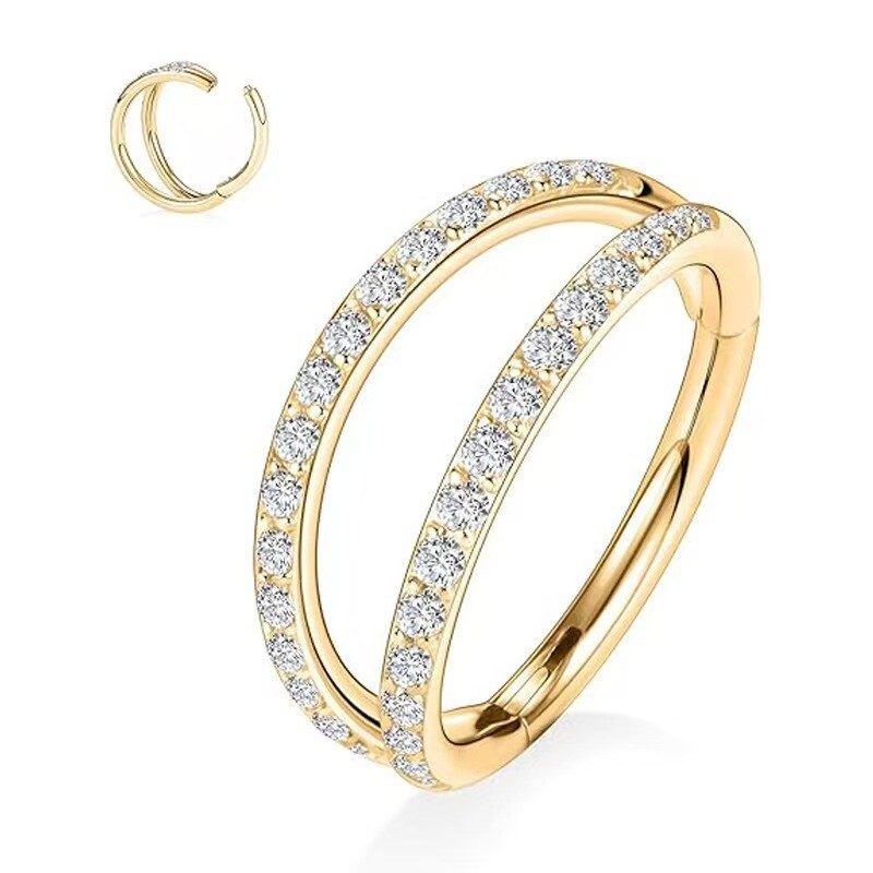 Geometric Double-layer Diamond-encrusted Titanium Steel Earrings Fashion Japanese Korean Niche Advanced Sense Piercing Earrings - Image 4