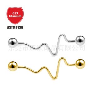 G23 Titanium 14g Ear Bridge Cartilage Nail ASTM F136 Polished Body Piercing Jewelry Gold