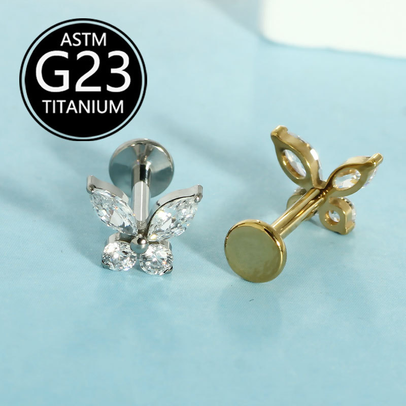 G23 Titanium Butterfly Earrings with Zircon Studs, 6-10mm Lip Piercing Studs, Light Luxury High-End - Image 3