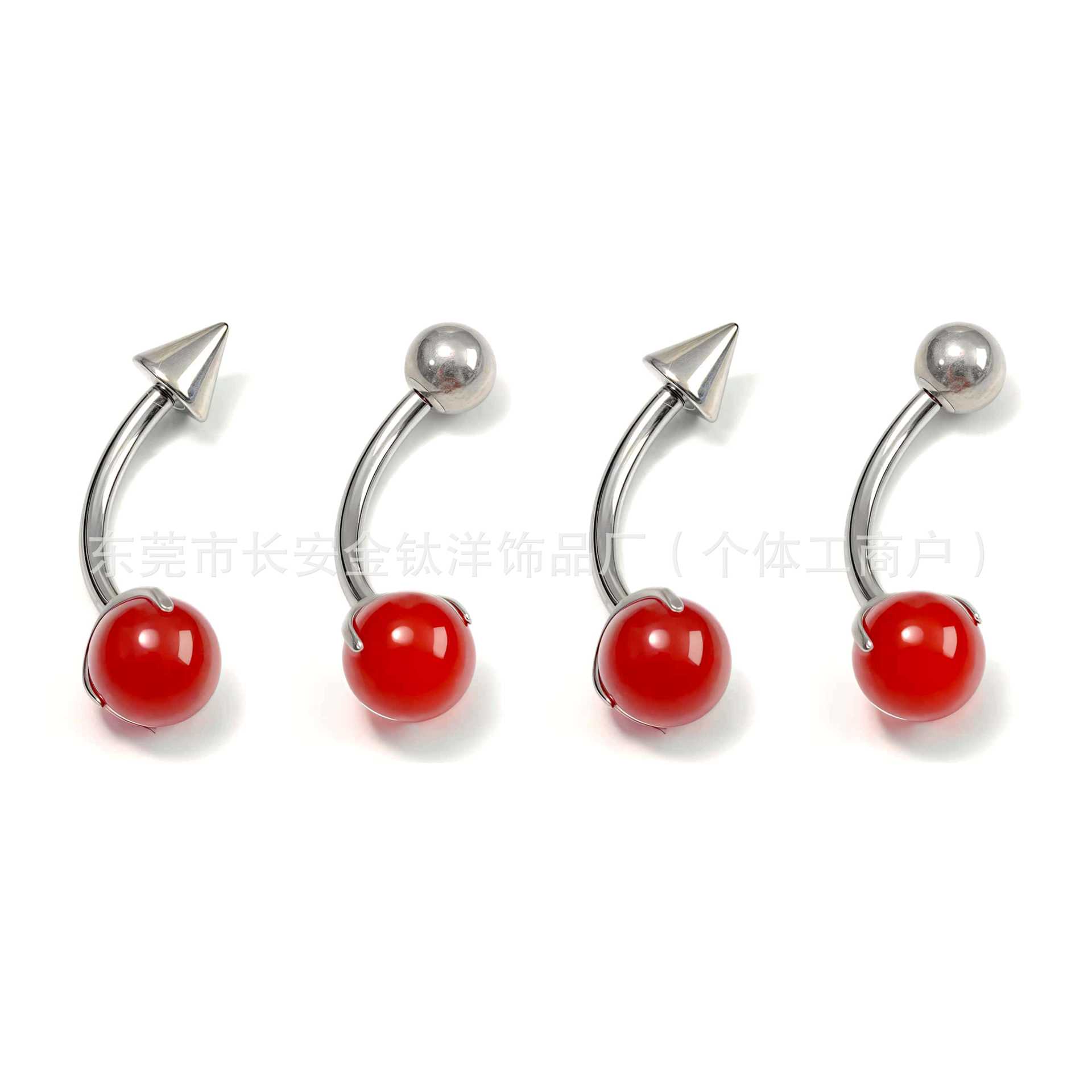F136 Titanium Inner Thread Three-Claw Red Agate Pointed Cone Ball Navel Ring G23 Titanium Body Piercing Jewelry - Image 5