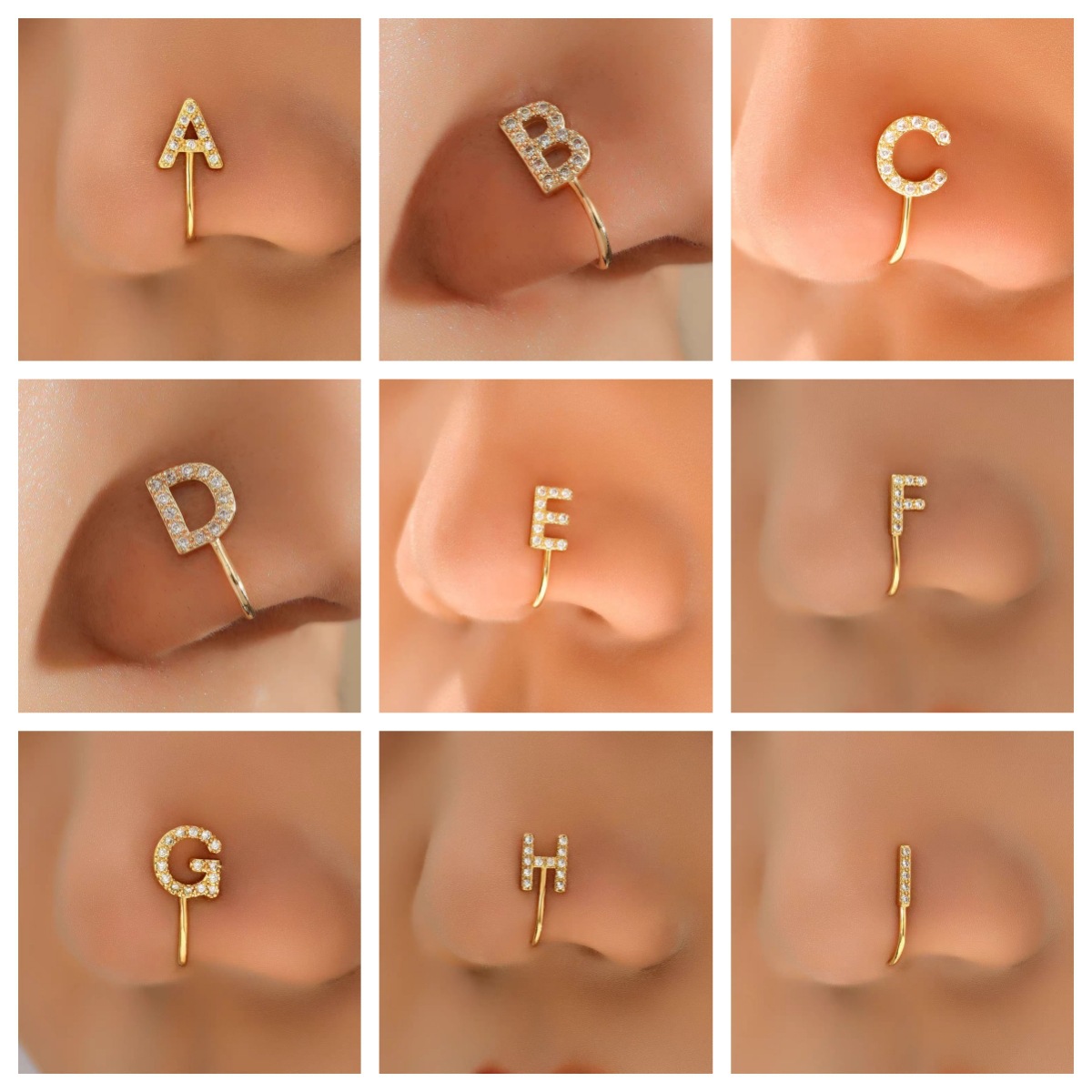 26 Letter Initial Micro-Set CZ Nose Clip Fake Nose Ring No-Pierce Nose Jewelry Fashion Accessory - Image 2