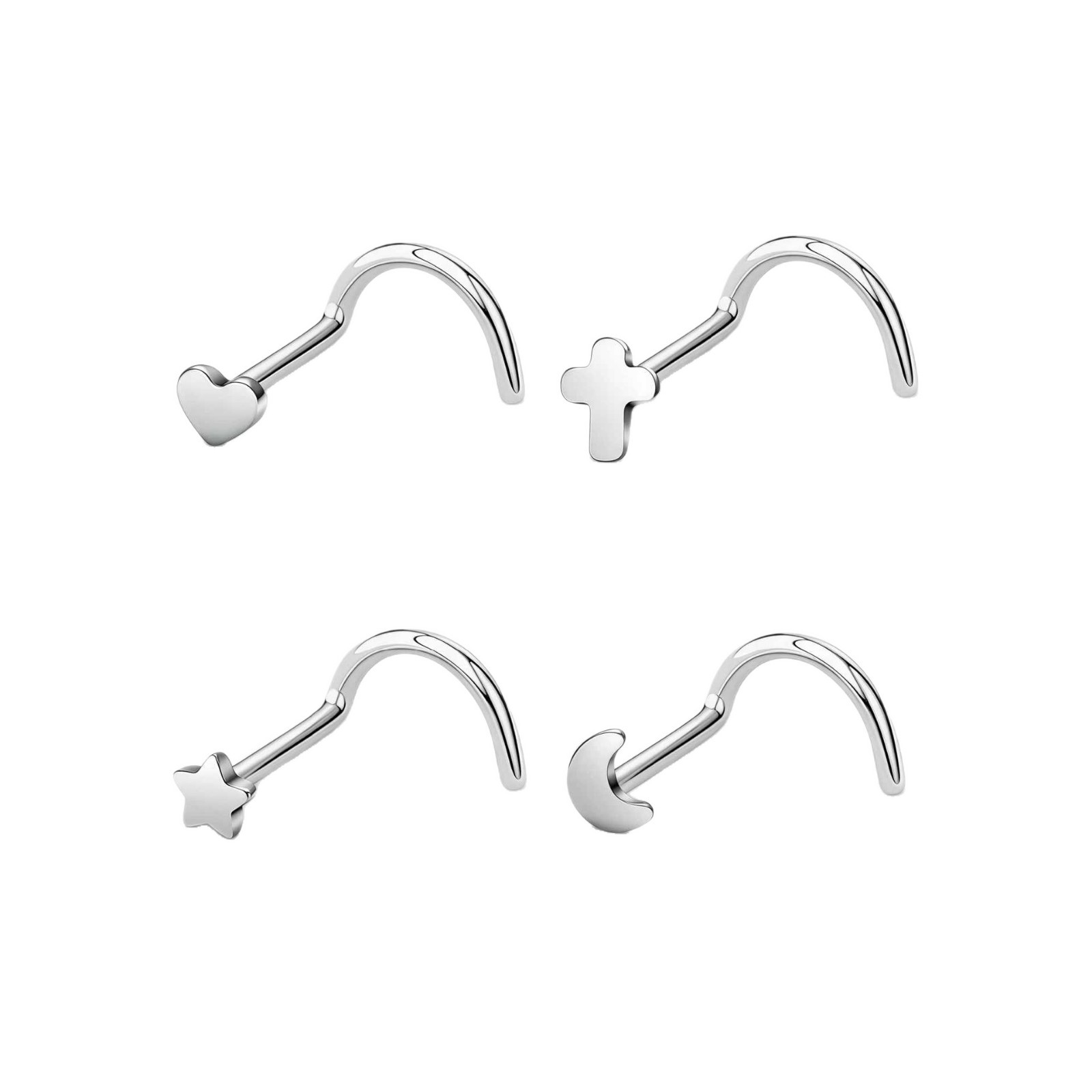 F136 Titanium Heart Five-Pointed Star Moon Cross Pin 5-Shaped Nose Nail Lip Nail G23 Titanium Alloy Piercing Jewelry - Image 5