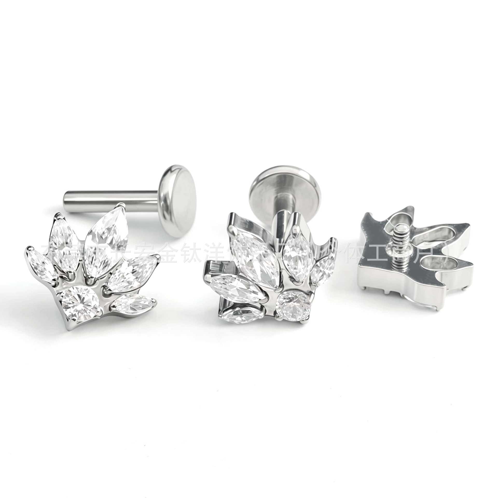 F136 Titanium Full Diamond Five Marquise Round Zircon Lip Piercing Nose Piercing Ear Bone Piercing G23 Titanium Alloy Body Piercing Jewelry - Image 3