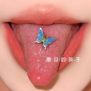 Satan's Child Wizard of Oz Butterfly Tongue Spike 16G Stainless Steel External Thread Tongue Barbell Ring