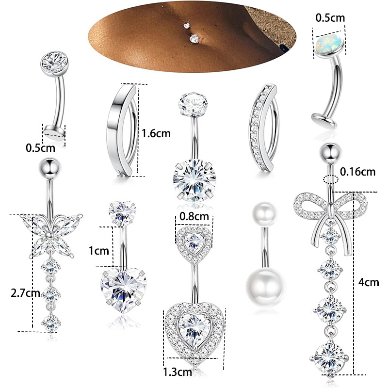 10-Piece Pink Peach Heart Butterfly Navel Ring Belly Button Piercing Jewelry Set - Image 2
