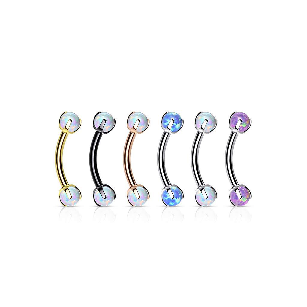G23 Titanium Opal Eyebrow Curve Barbell - Internally Threaded 1.2mm x 14mm 4mm Ball - Image 4