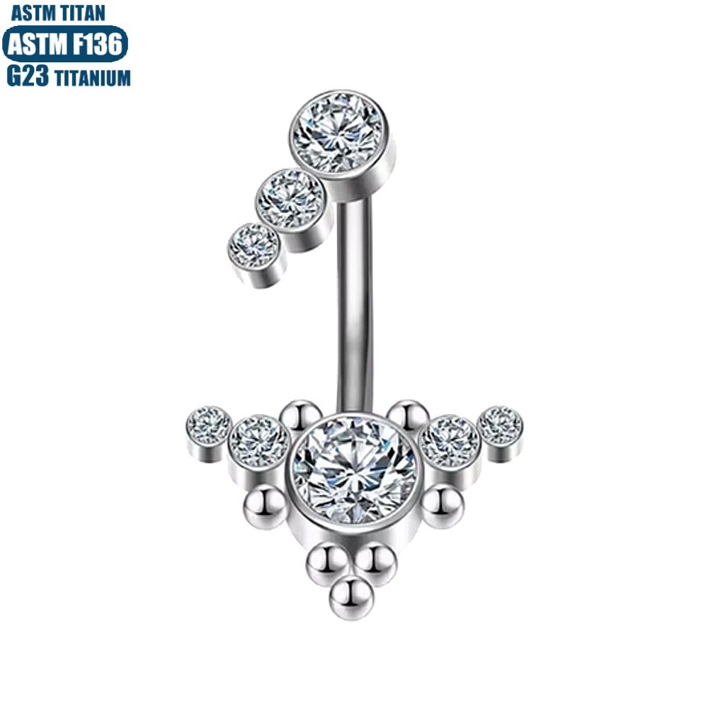 F136 Titanium Belly Button Ring Curved Barbell with Diamond Solder Ball for Men Women Wholesale - Image 3