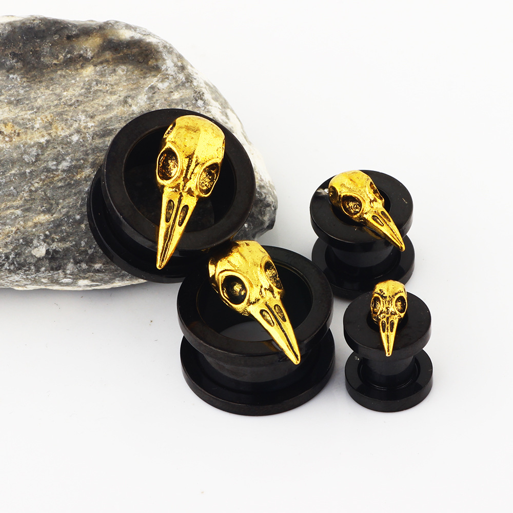 3D Bird Head Pulley Ear Expander Electroplating Black Ear Tunnels Piercing Earrings Wholesale - Image 5