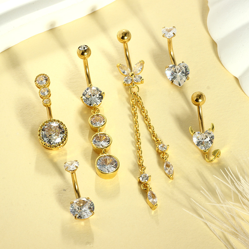 Amazon's Best-Selling Belly Button Rings Set - Stainless Steel Super Shiny Zircon Belly Button Studs Body Piercing Jewelry, Gold, 6 Pack - Image 3