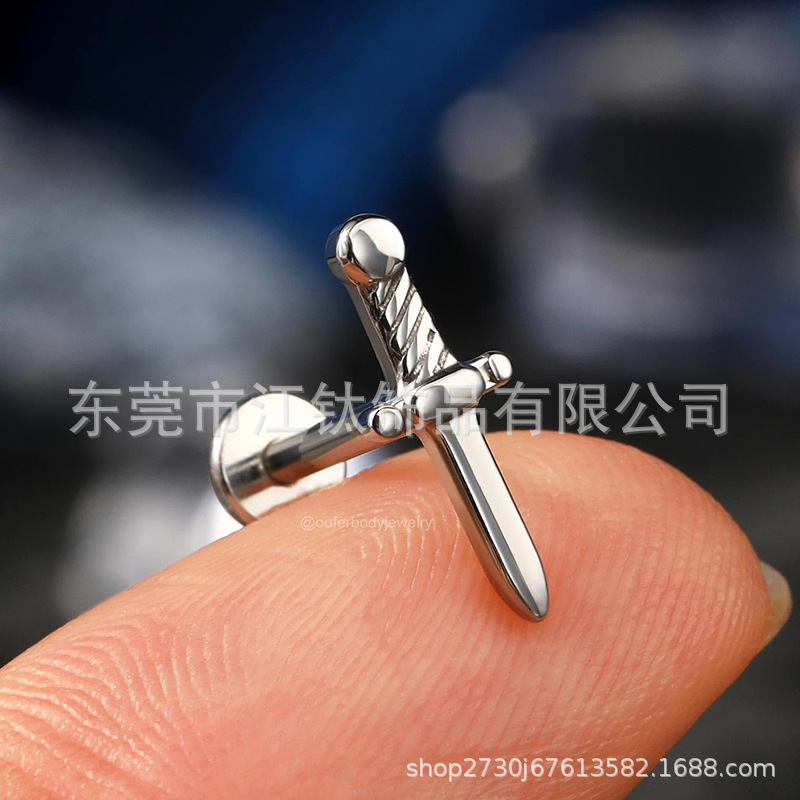 G23 Titanium Alloy Ear Bone Nail Dagger Lip Stud Cross-border Piercing Jewelry 12mm - Image 4