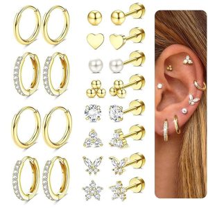 Butterfly Design Real Gold Electroplated 8Pcs Stainless Steel Ear Studs Set - 2025 Fall Fashion Light Luxury Earrings