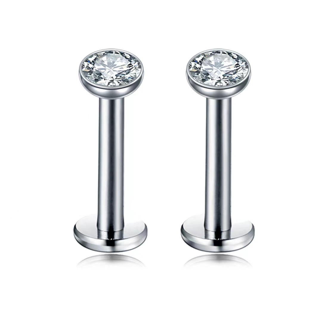 G23 Titanium Lip Labret Stud with Diamond Cup Zircon Ball Internally Threaded Piercing Jewelry - Image 3