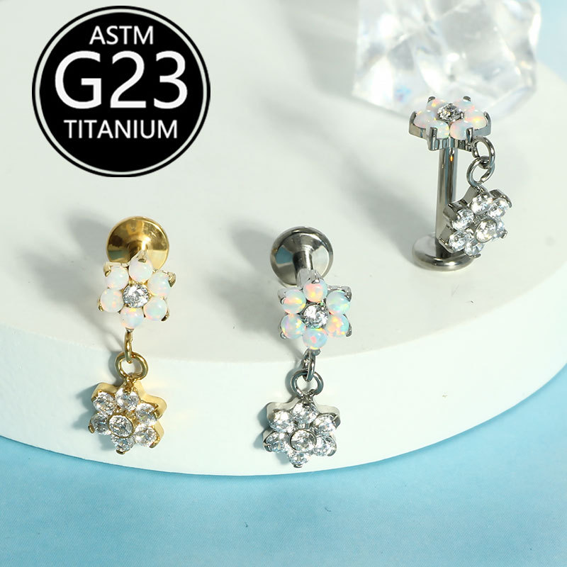 G23 Titanium Alloy Flower Internally Threaded Lip Labret Stud Ear Cartilage Piercing Jewelry Fashion Versatile - Image 2