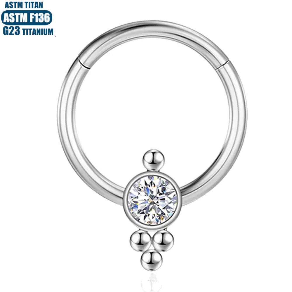 G23 Titanium Hinge Perforated Nose Ring Earrings with Diamond Beads Seamless Nasal Septal Ring Cartilage Piercing Jewelry - Image 2
