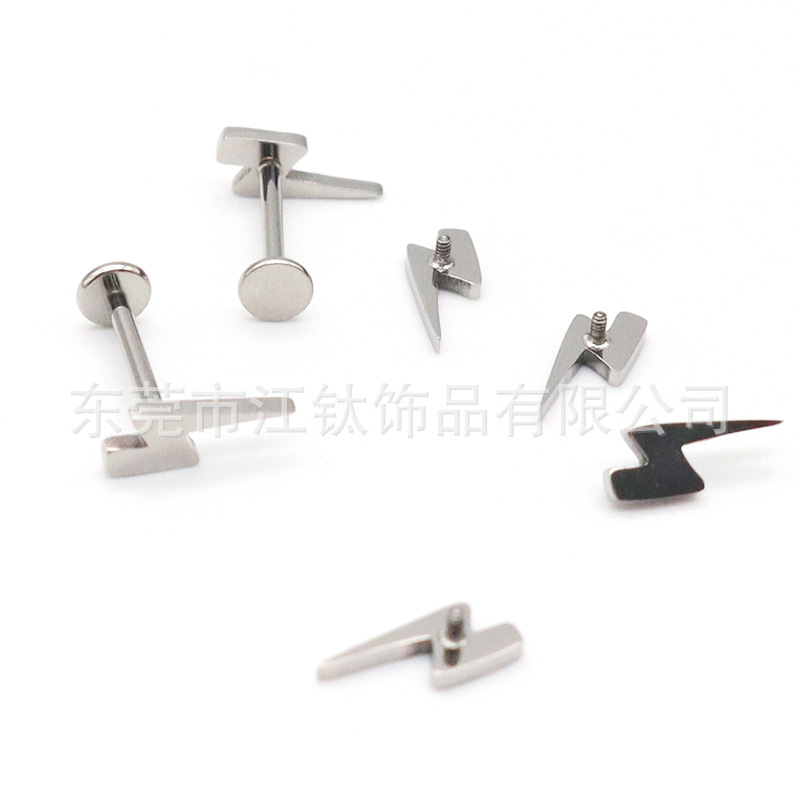 G23 Titanium External Thread Labret Stud Lip Piercing Jewelry Lightning Design - Image 2