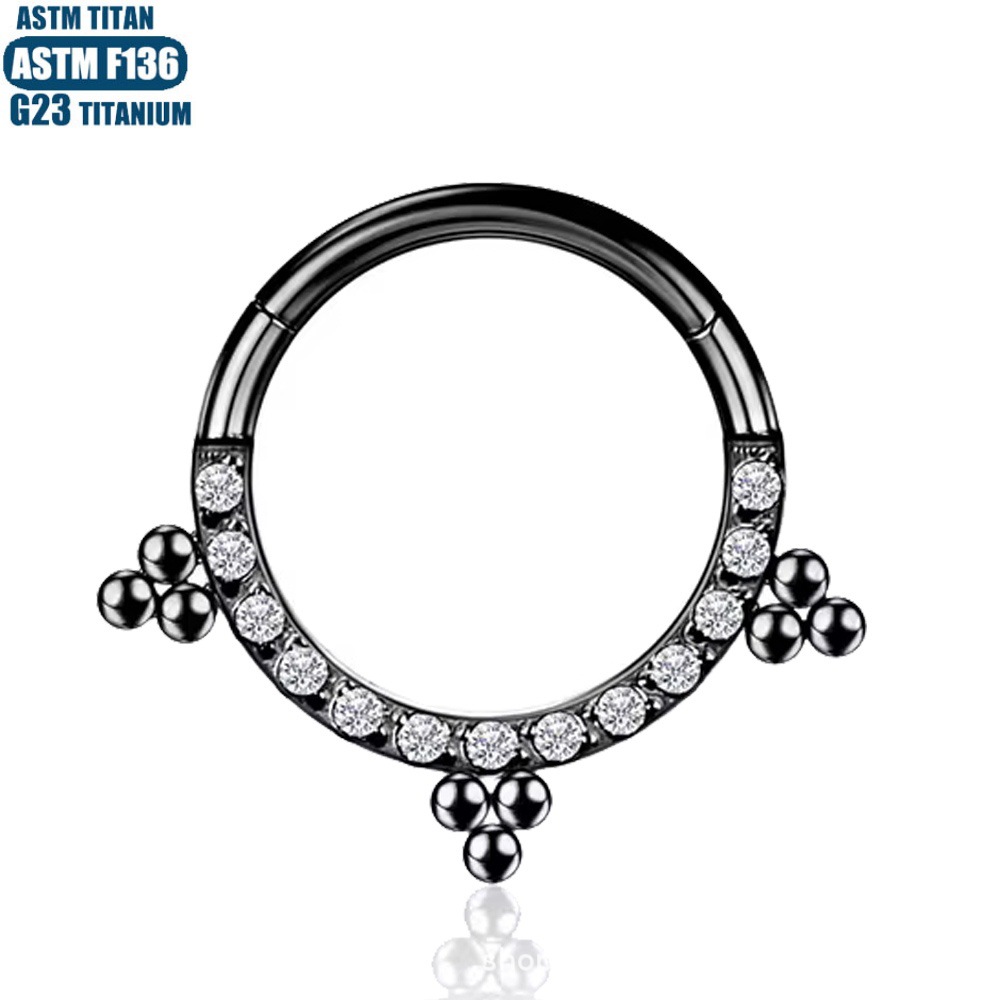 G23 Titanium Zircon Nose Ring Welding Bead Cartilage Earring Hinged Septum Seamless Ring - Image 4